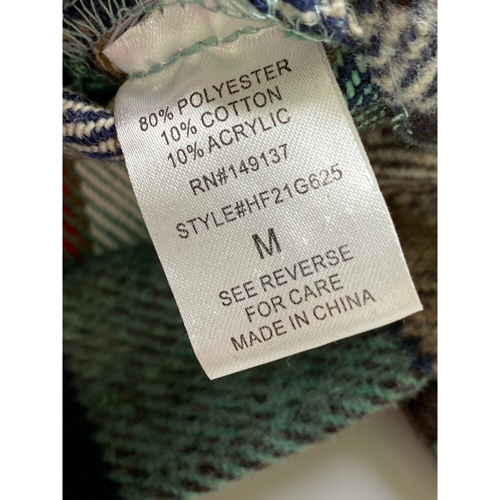 HYFVE Size Medium Cropped Plaid Flannel Shacket Jacket Teal Tan Back Buttons - Picture 12 of 14